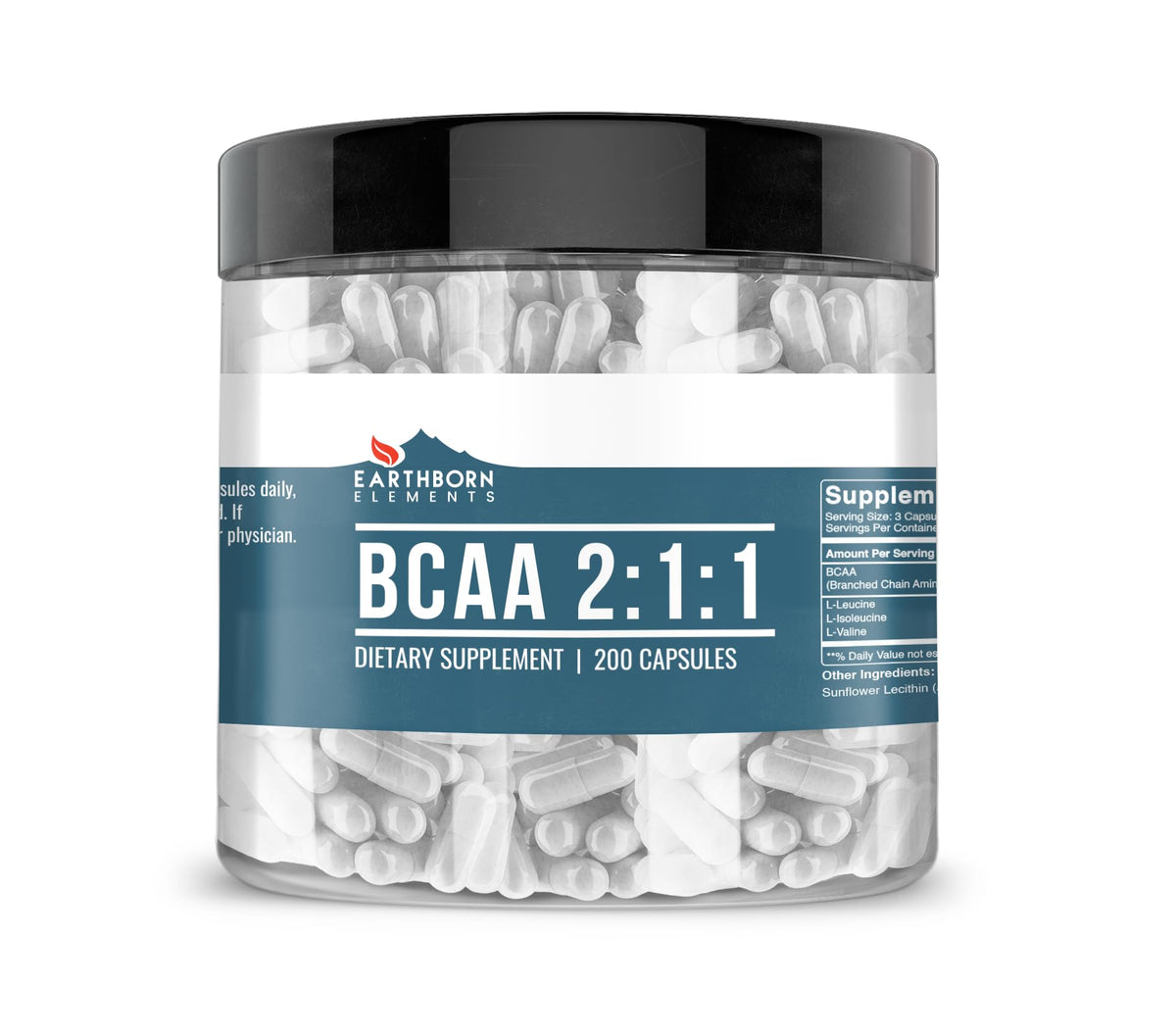 BCAA Earthborn Elements 200 capsules vue de face avec étiquette