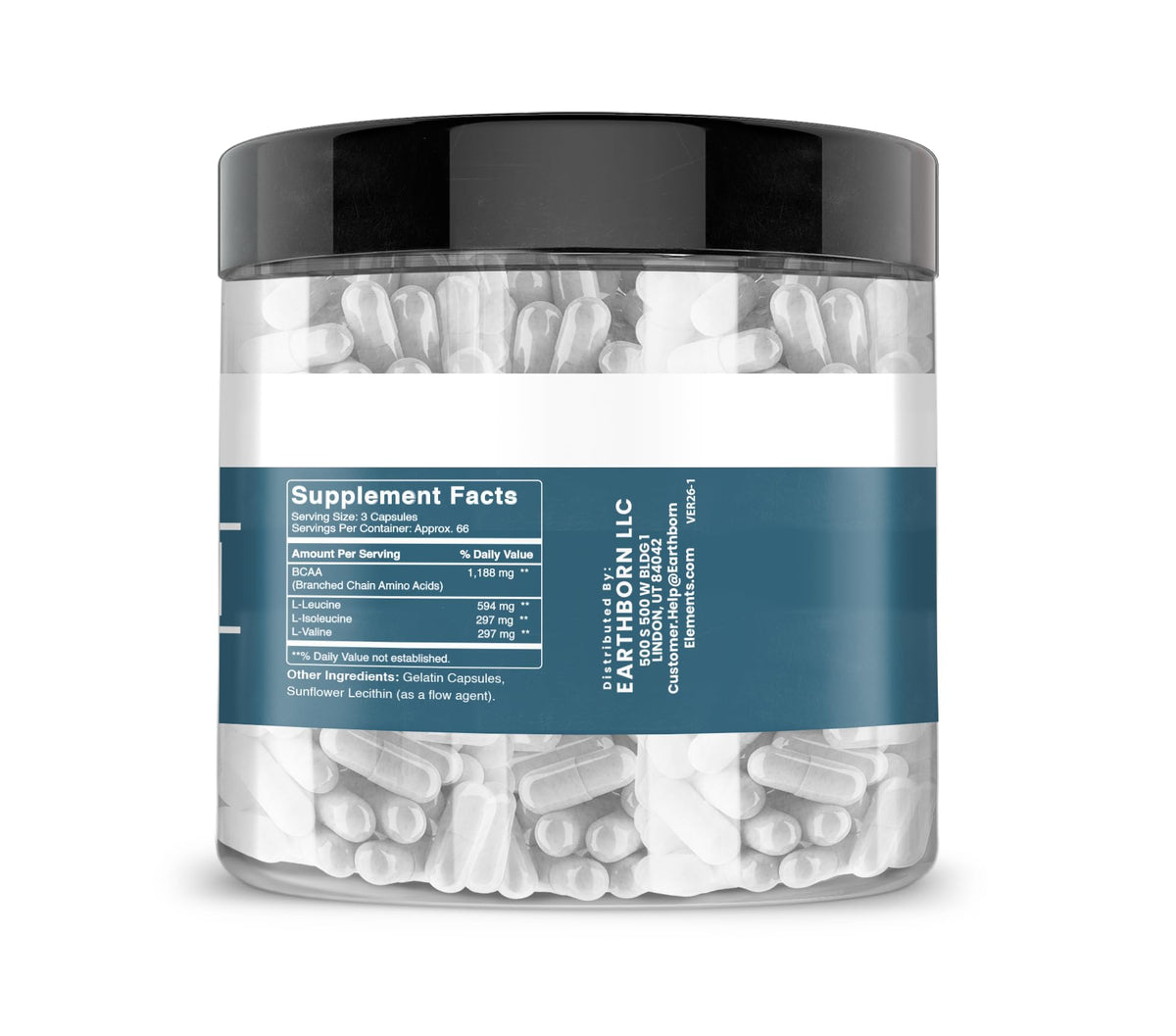 BCAA Earthborn Elements capsules ouvertes montrant la taille et la forme