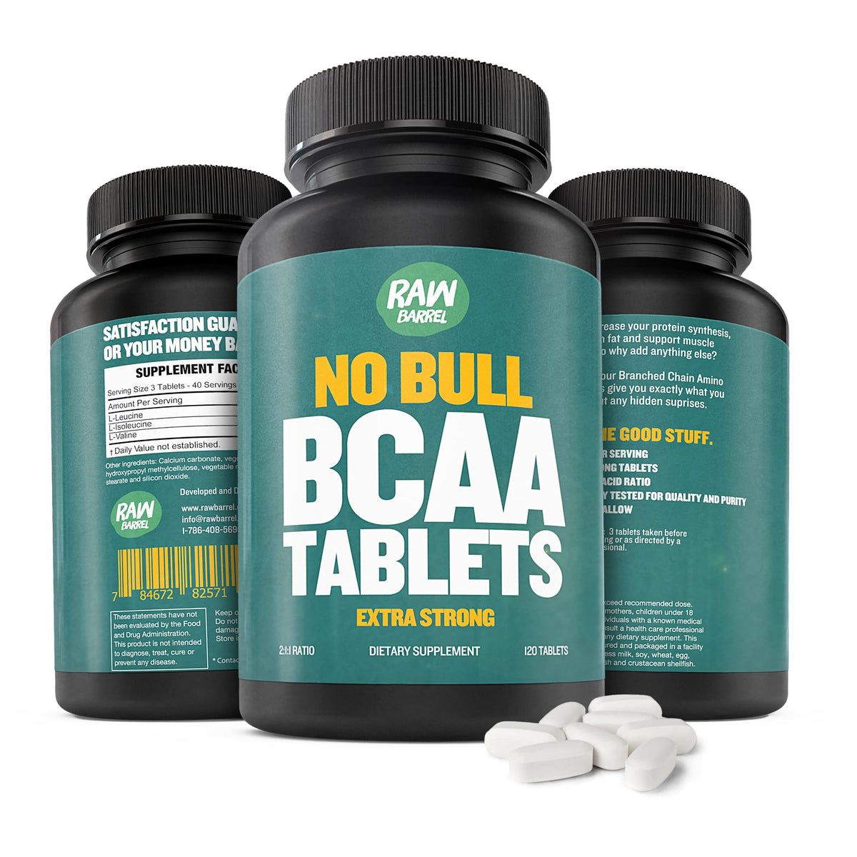 BCAA Tablettes Vegan Raw Barrel avec d'autres compléments alimentaires