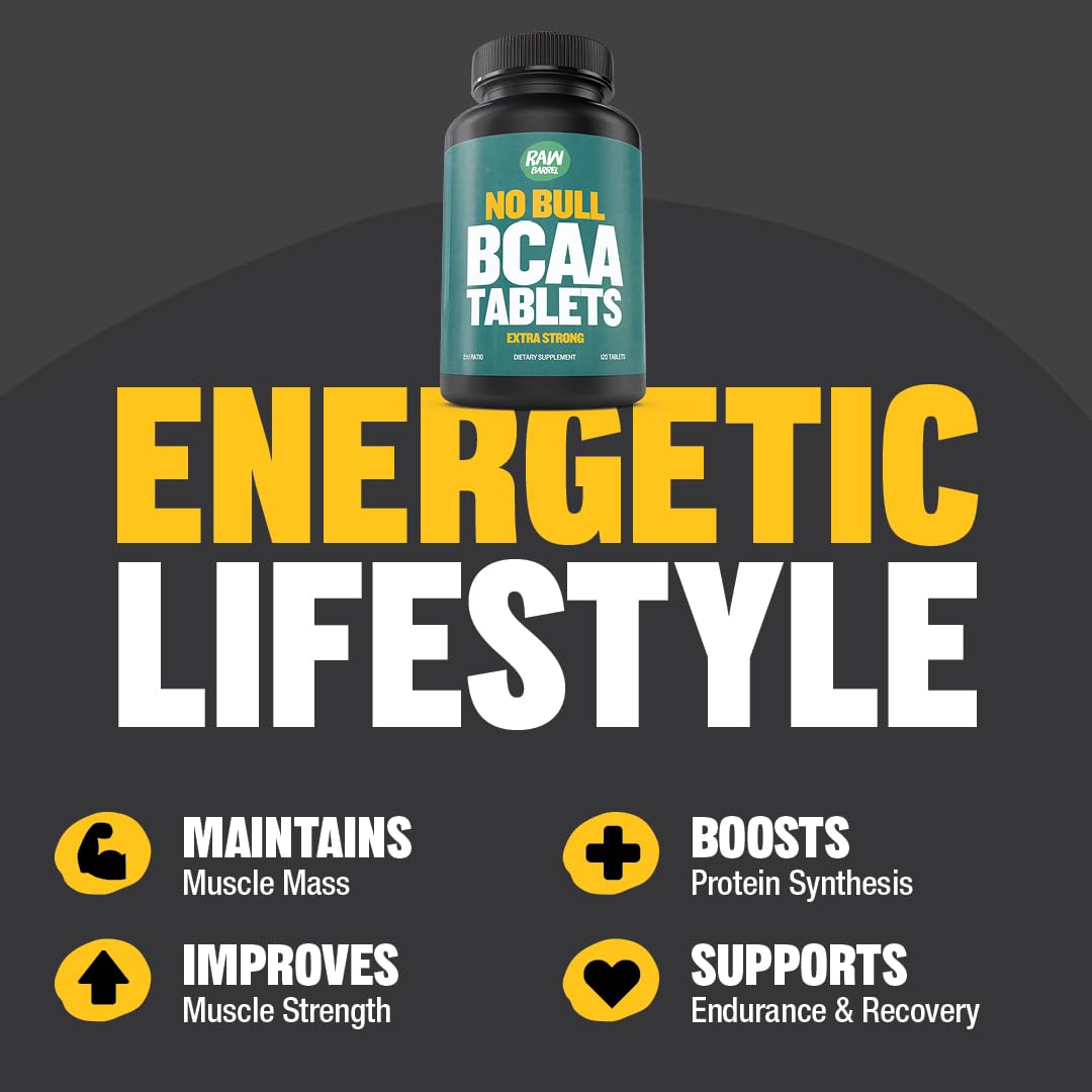 BCAA Tablettes Vegan Raw Barrel pilules sur une surface blanche