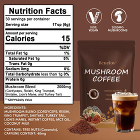 Bcuelov Café Instantané aux Champignons 2 Sachets avec préparation