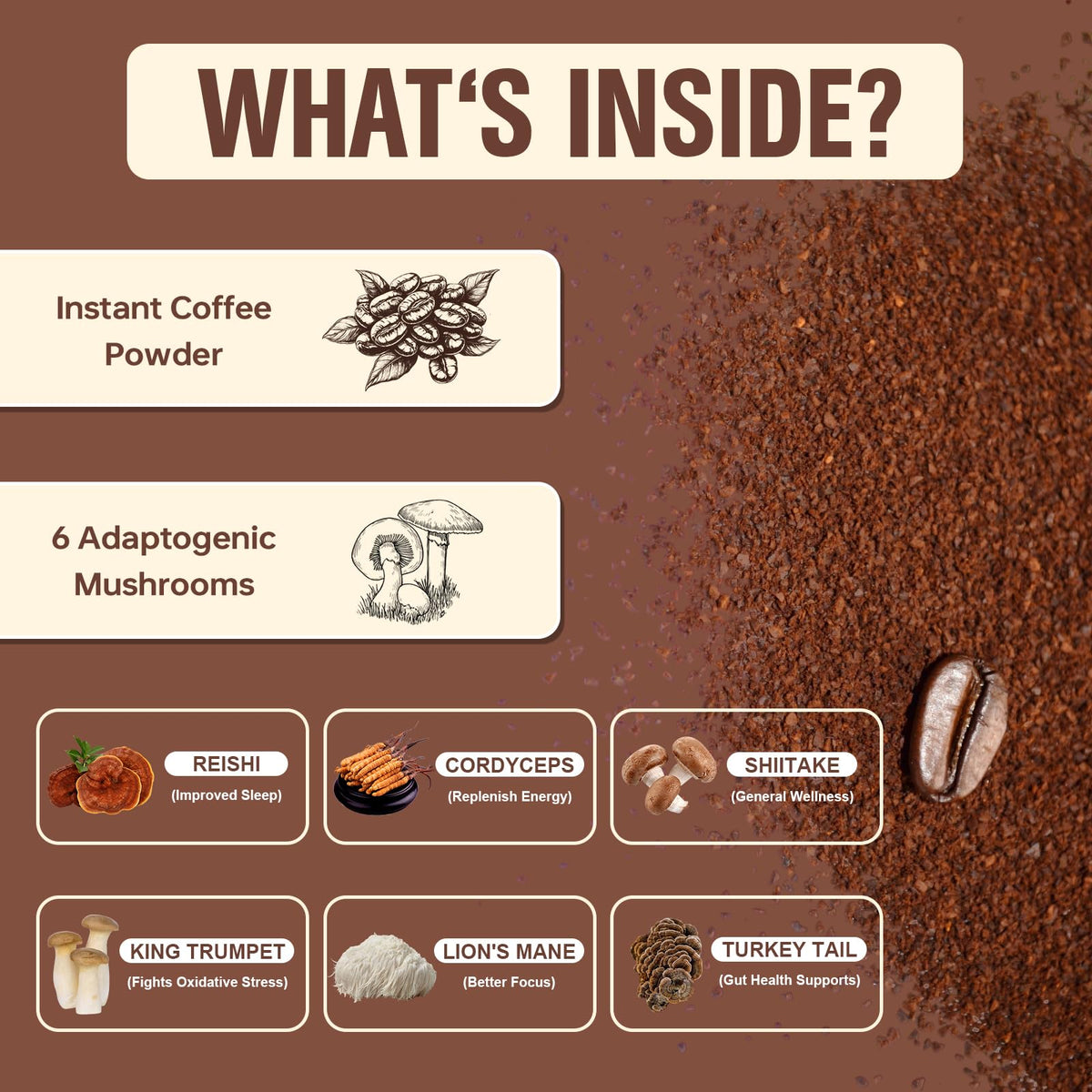 Bcuelov Café Instantané aux Champignons 2 Sachets sur une table