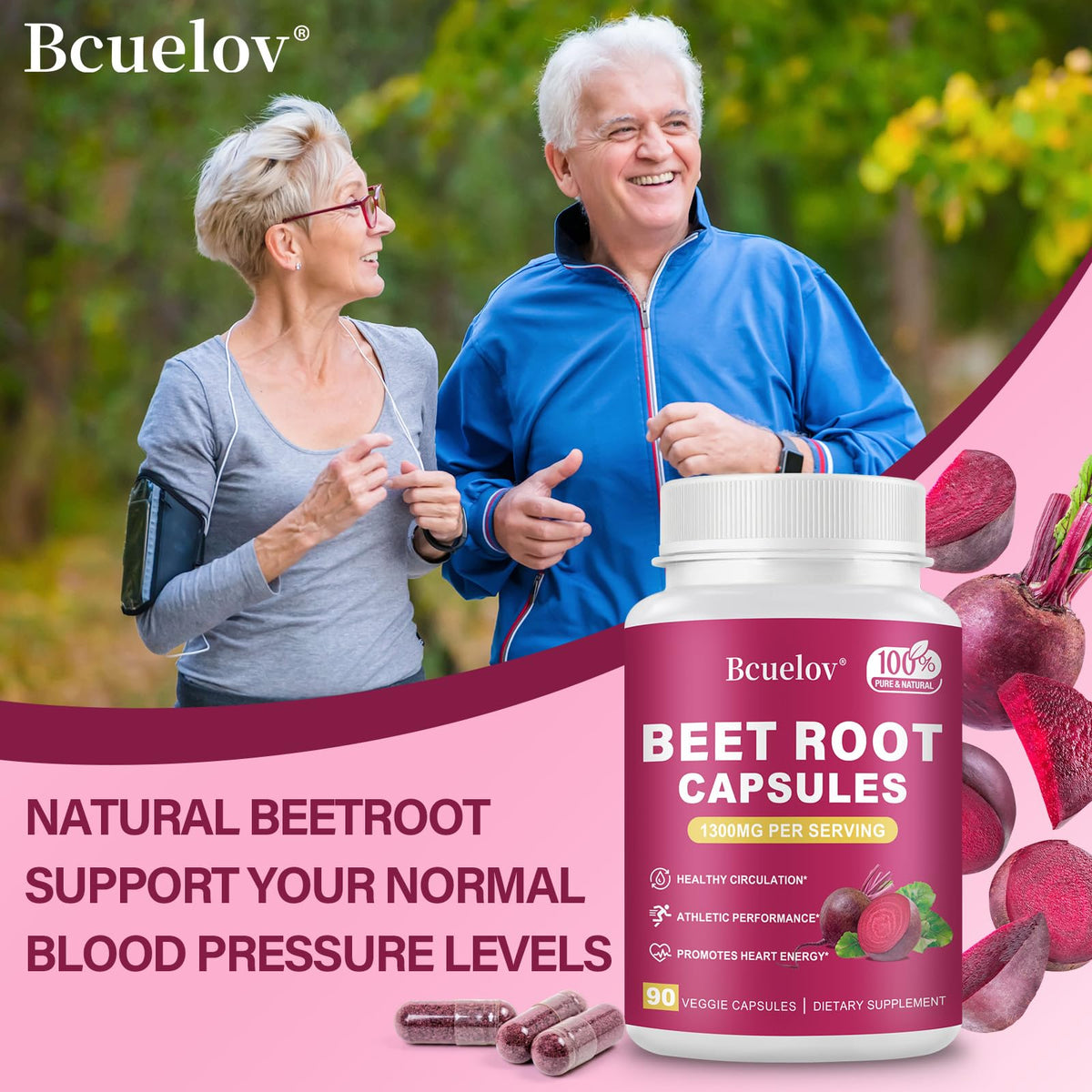 Bcuelov Capsules de Poudre de Betterave 1300mg - Flacon sur une table