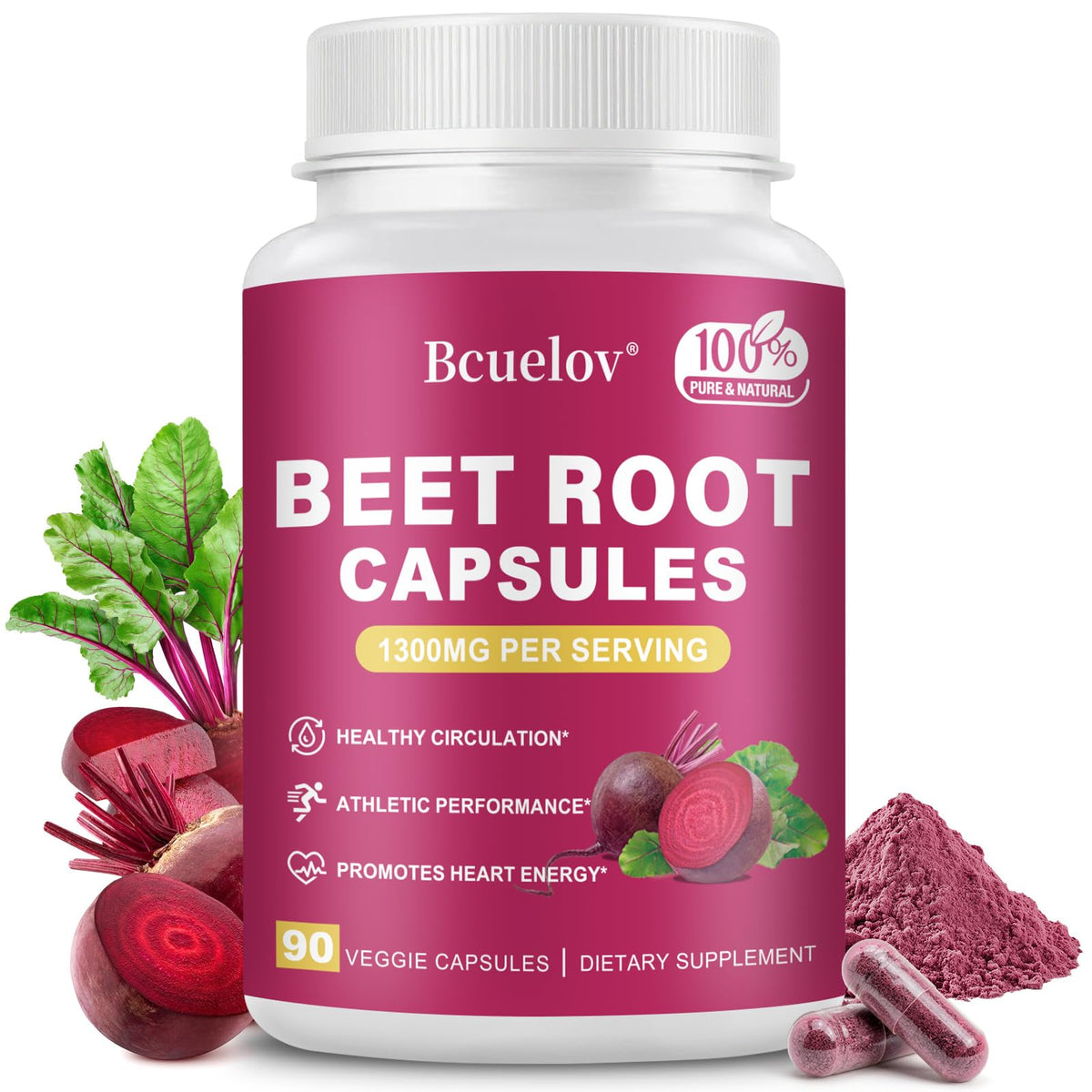 Bcuelov Capsules de Poudre de Betterave 1300mg - vue de face