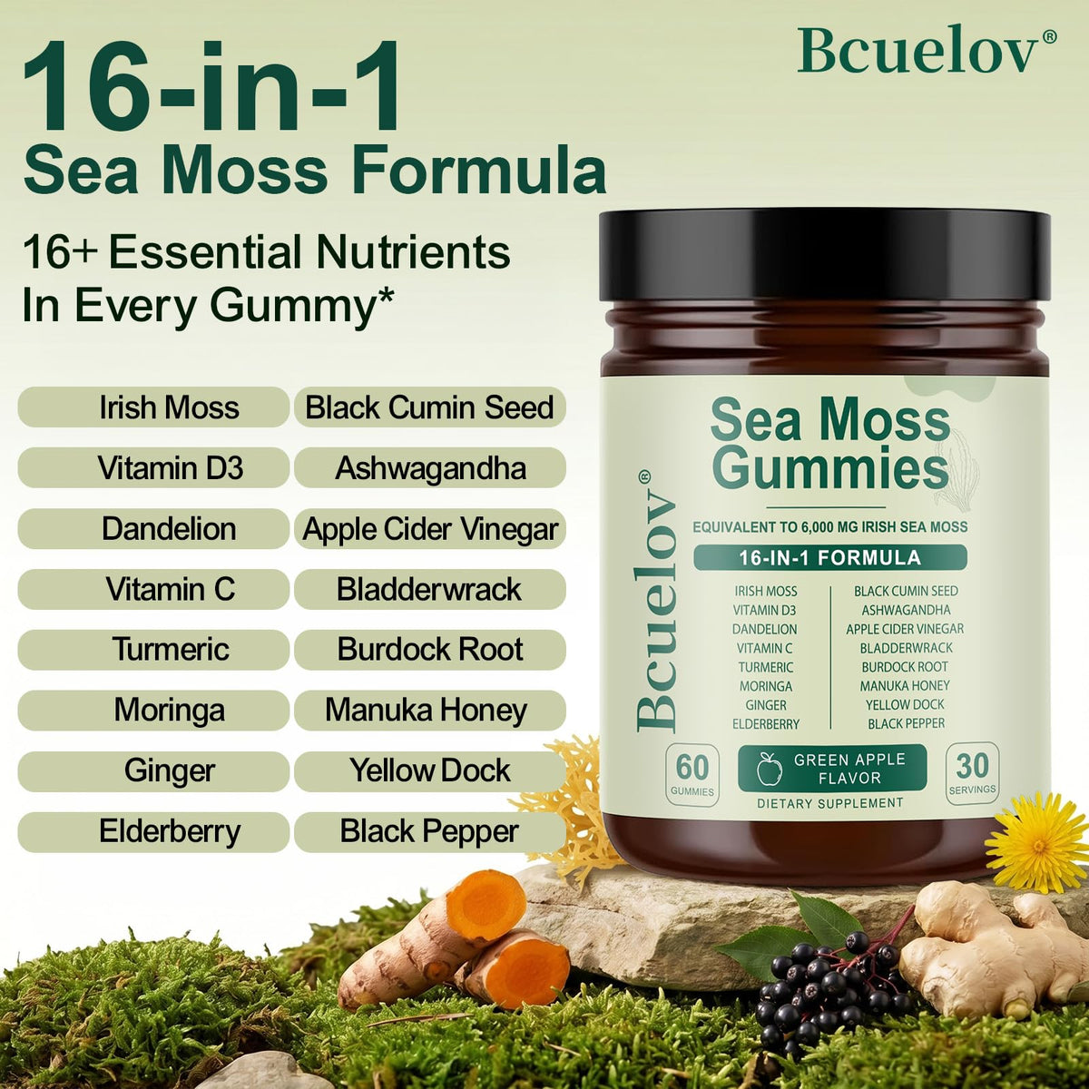 Bcuelov Gummies de Mousse de Mer 16-en-1 vue de côté