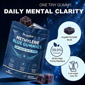 Bcuelov Gummies Methylene Blue 5mg sur une table avec des livres