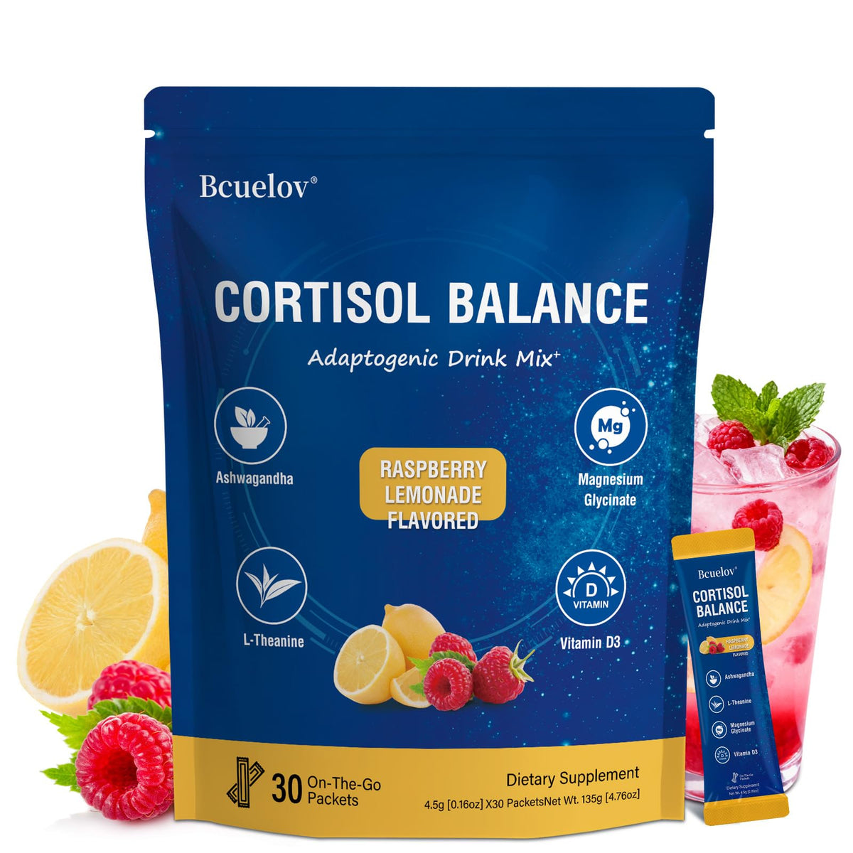 Bcuelov mélange à boire en poudre saveur citron framboise, sachets