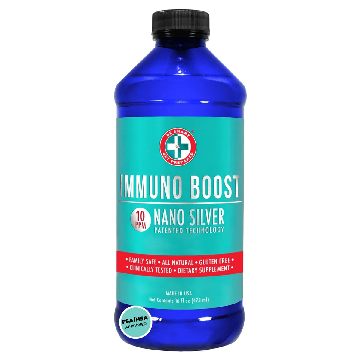 Be Smart Get Prepared Nano Silver daily wellness support 16 oz bouteille vue de face