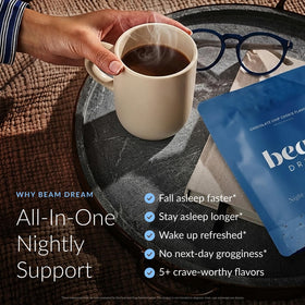 BEAM Beam Dream Poudre de Sommeil Chocolat en poudre dans un bol