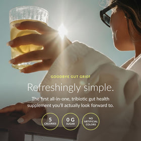 BEAM Biotic Probiotiques Poudre, cuillère et verre d'eau