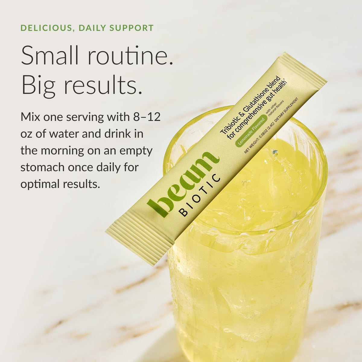 BEAM Biotic Probiotiques Poudre, préparation d'une boisson au citron