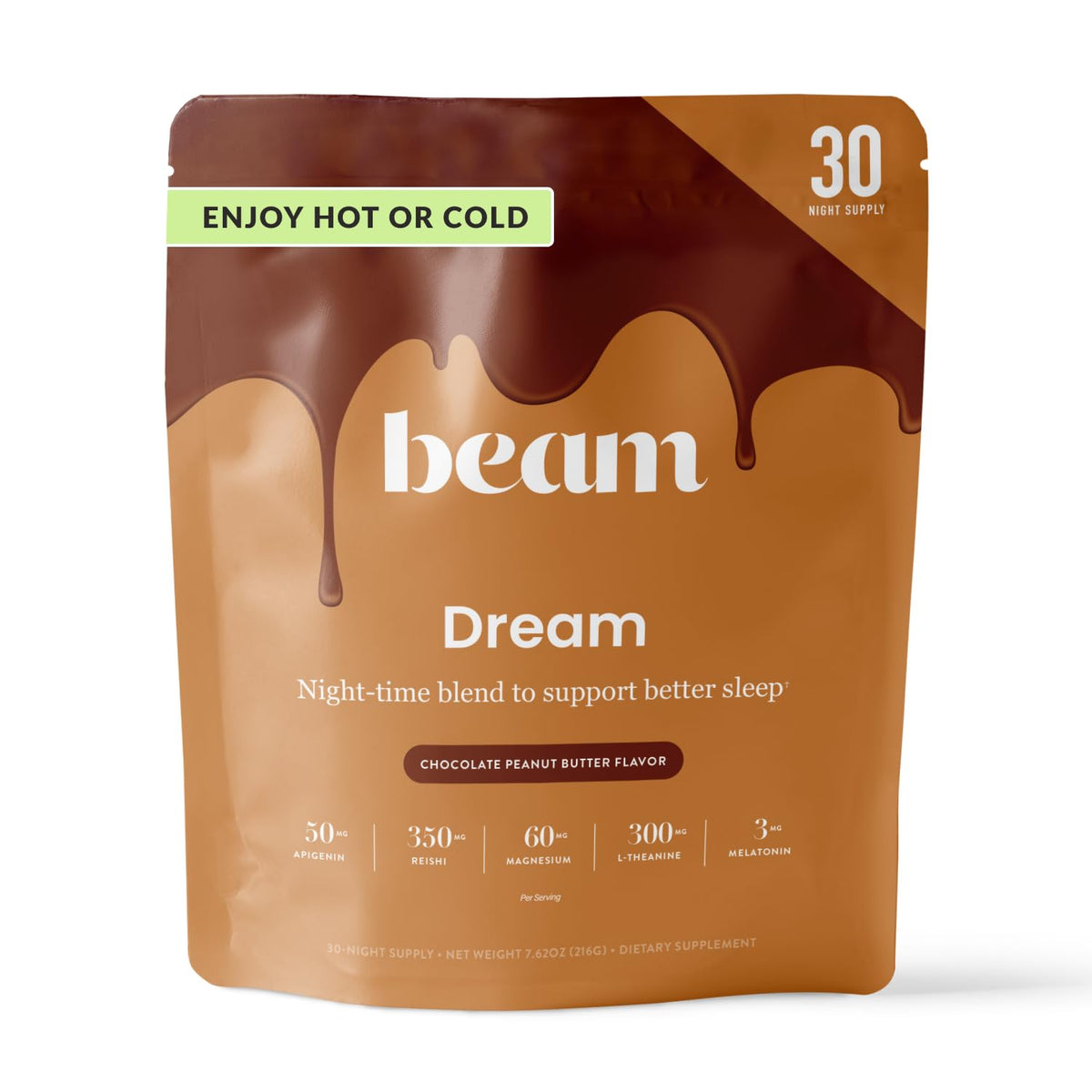 BEAM Dream Sleep Powder Chocolat Cacahuète 30 Portions vue de face