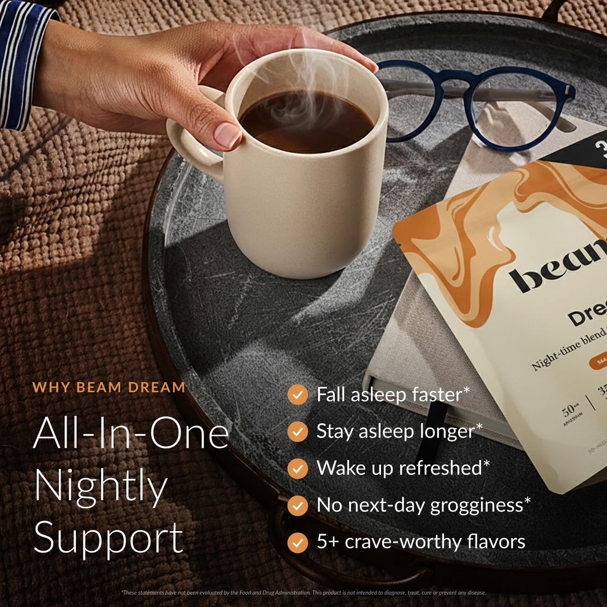 BEAM Dream Sleep Powder preparation in a cup