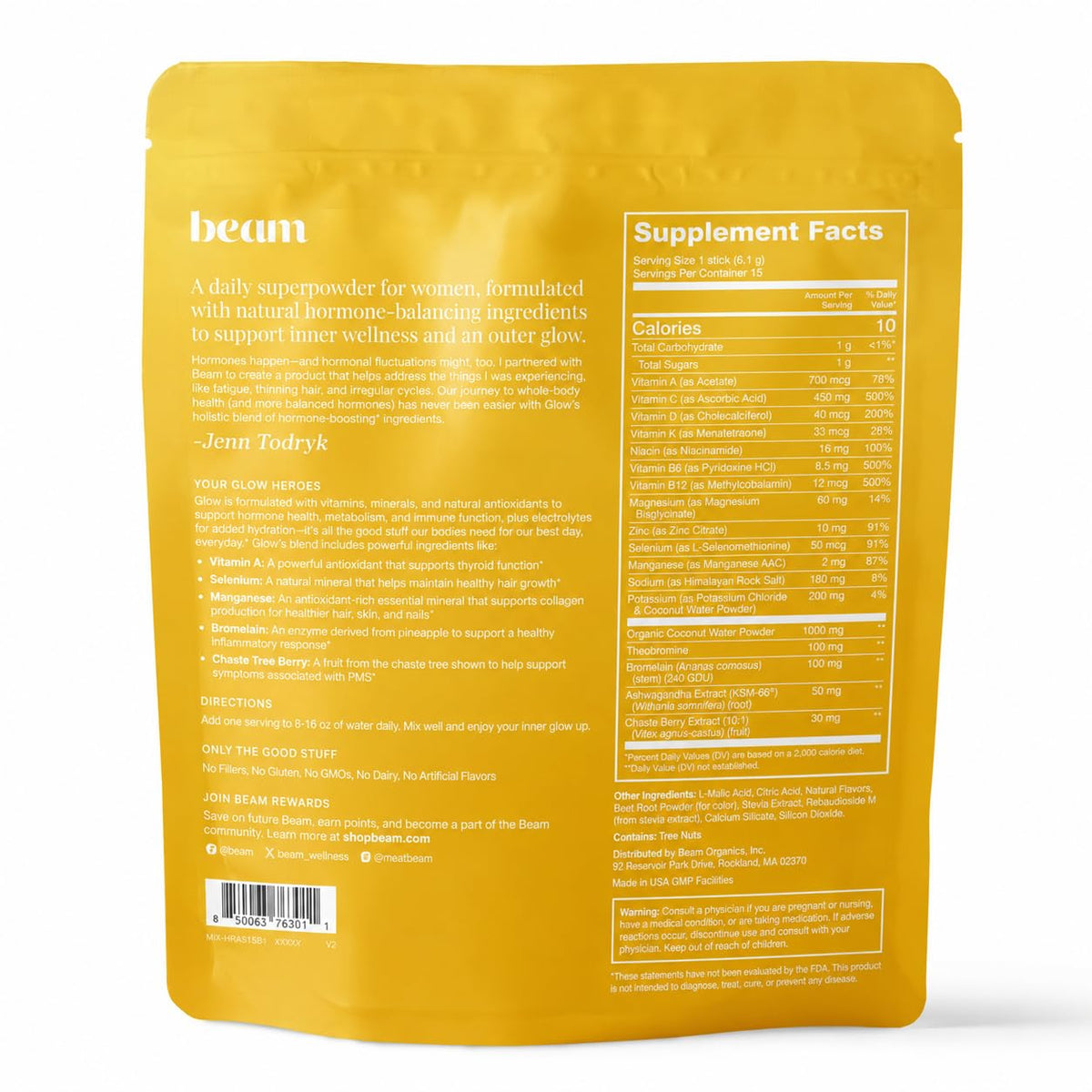 BEAM Glow complément alimentaire femme informations nutritionnelles