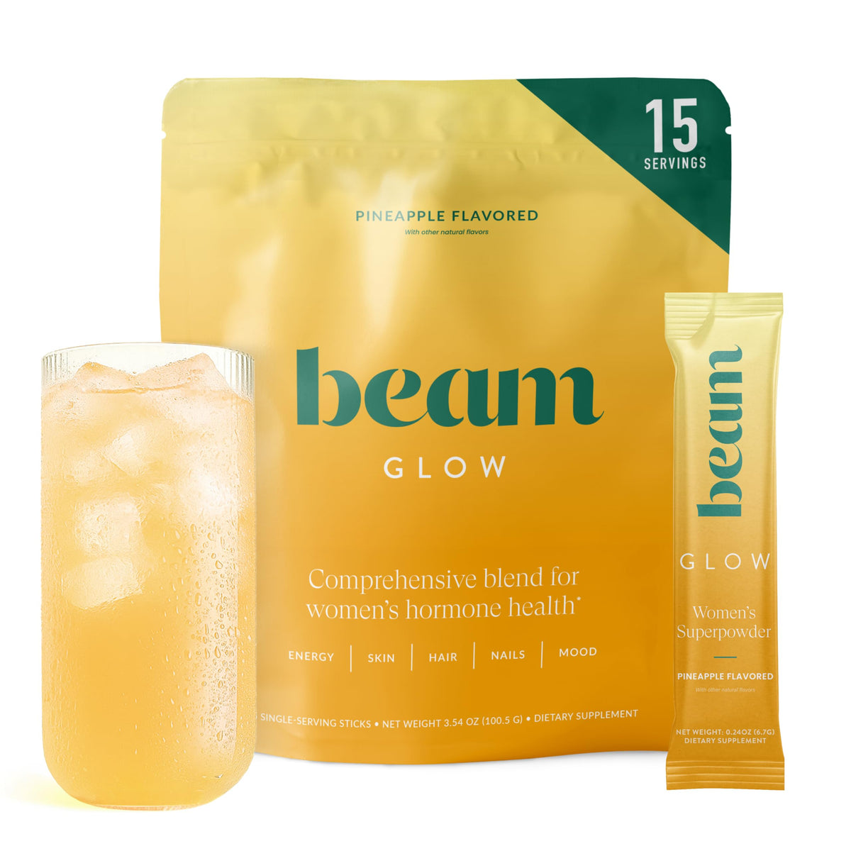 BEAM Glow complément alimentaire femme sachet ananas vue de face