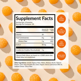 BEAM Gummies de Créatine, flacon ouvert avec gummies visibles