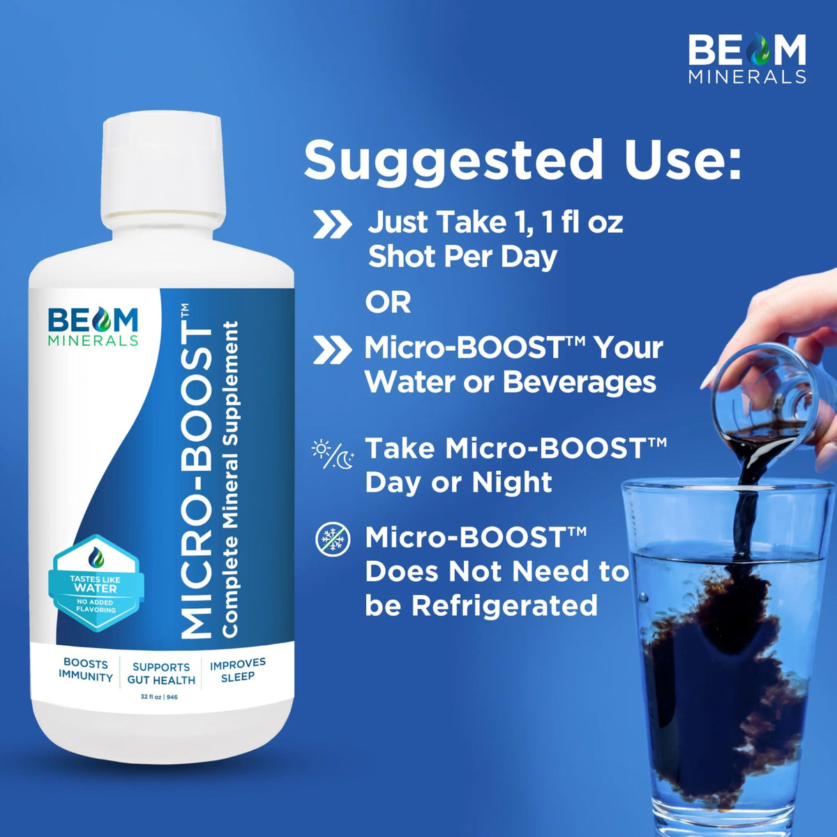 BEAM Minerals Micro-support 32 fl Oz bouteille sur fond blanc