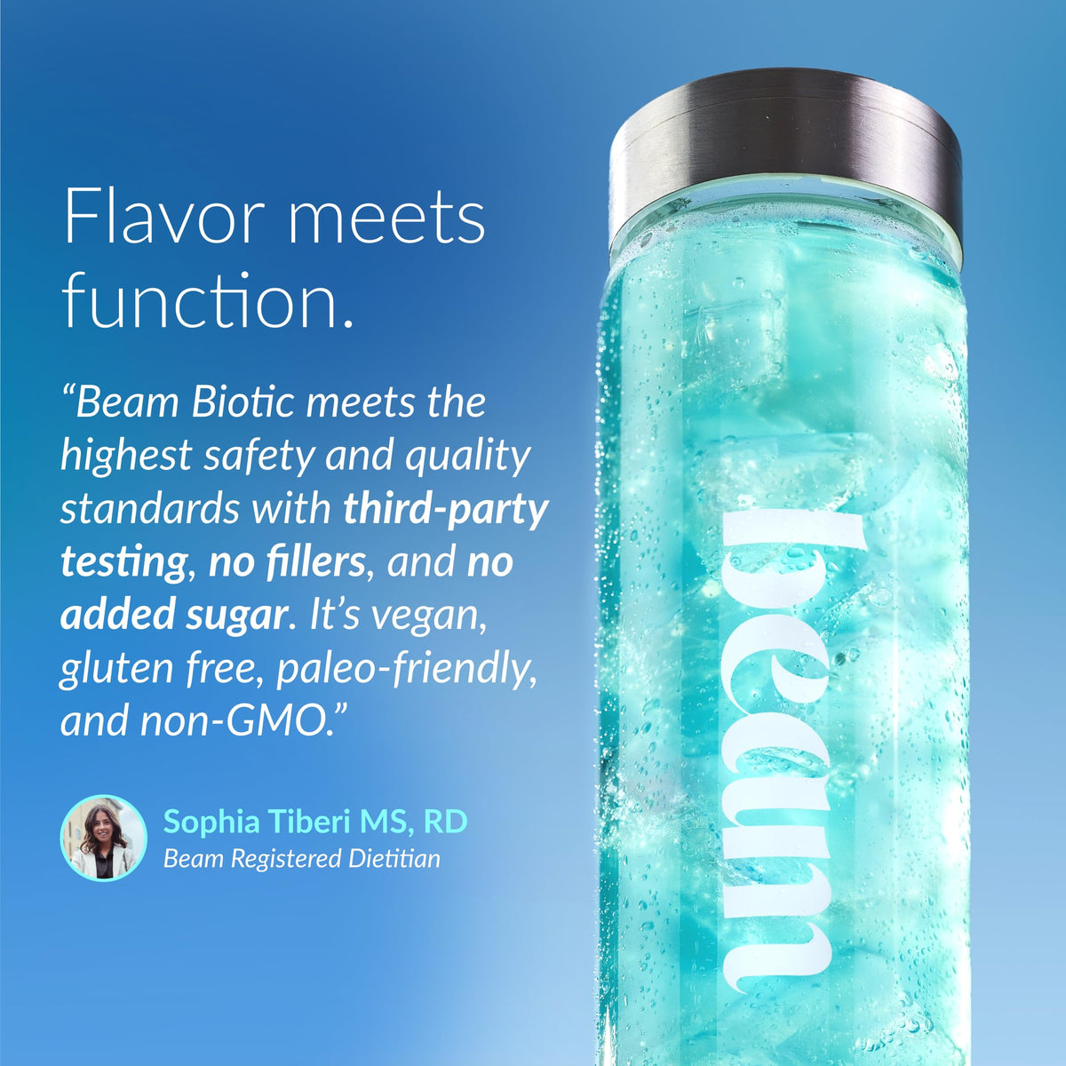 BEAM poudre framboise bleue dans un verre d'eau