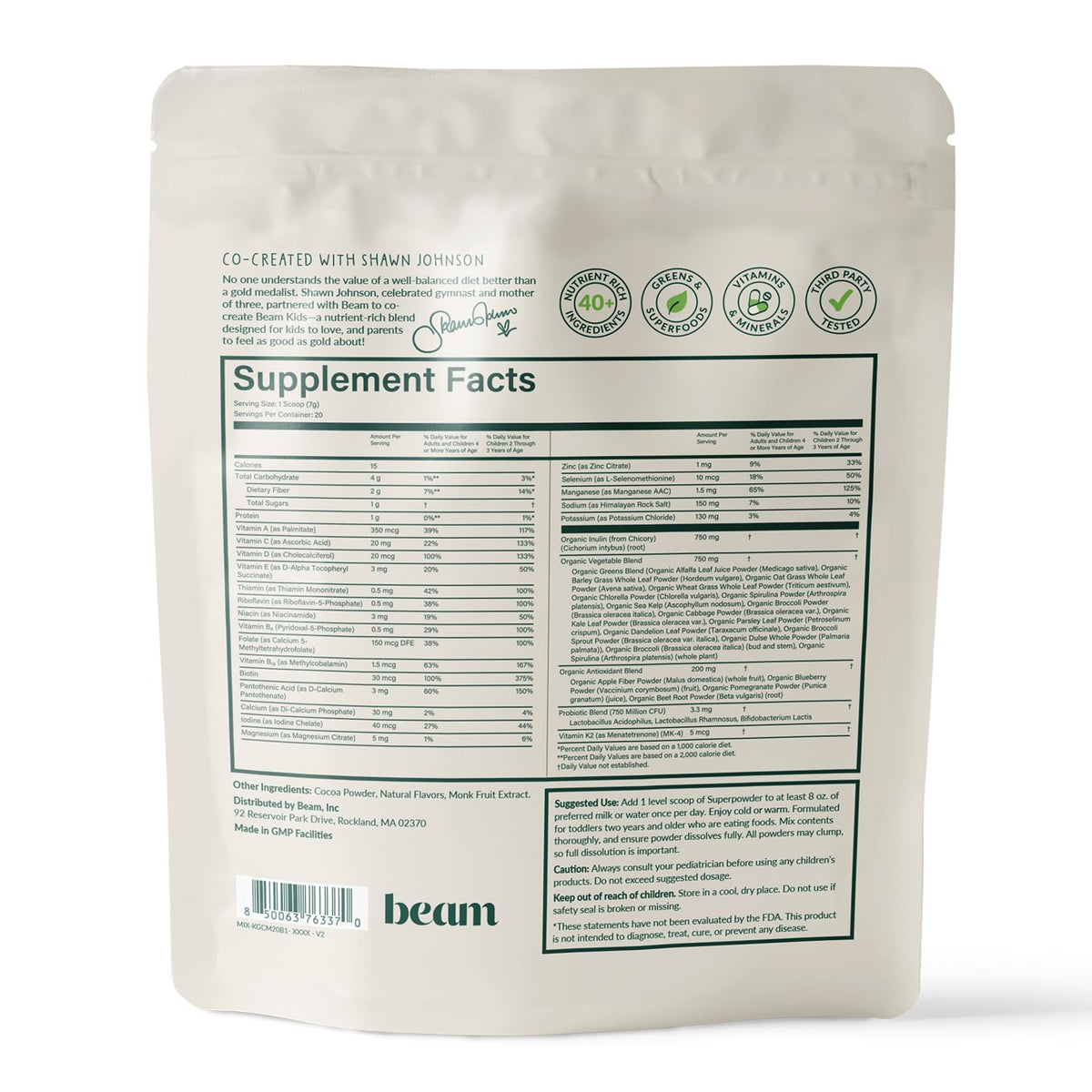BEAM Poudre Multivitamines Enfants Chocolat 20 Portions en utilisation