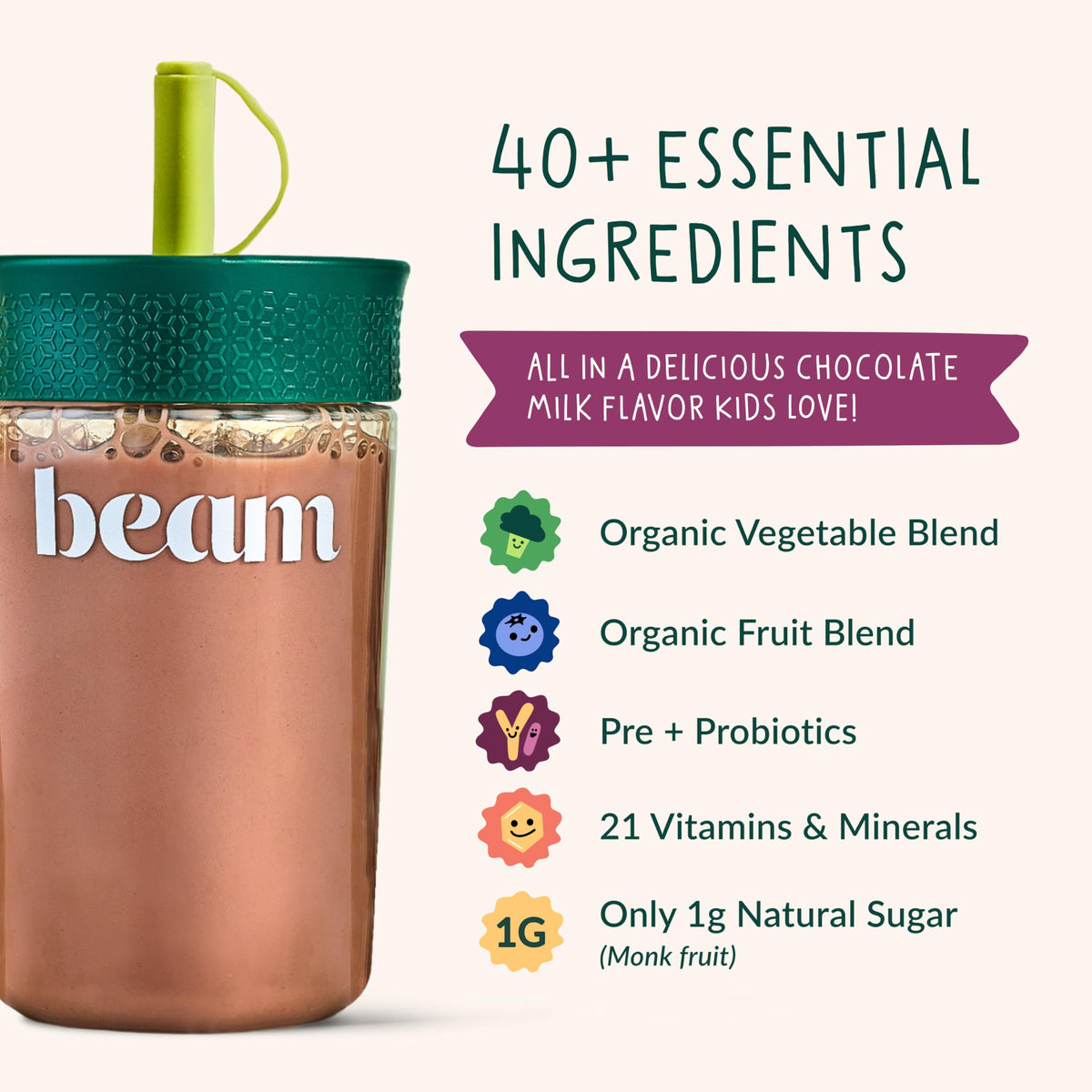 BEAM Poudre Multivitamines Enfants Chocolat, vue de côté