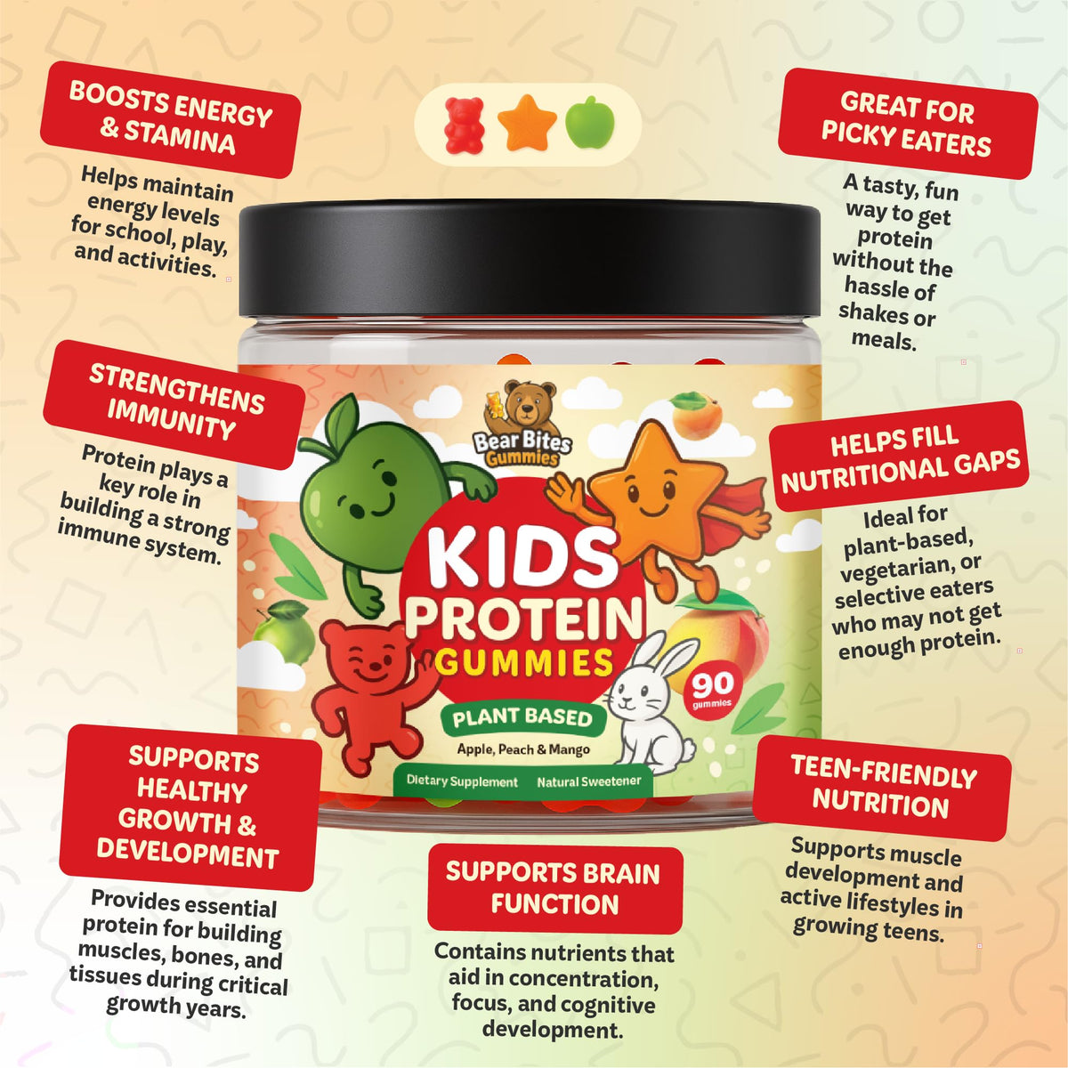 Bear Bites Gummies gummies sur une table avec des fruits frais