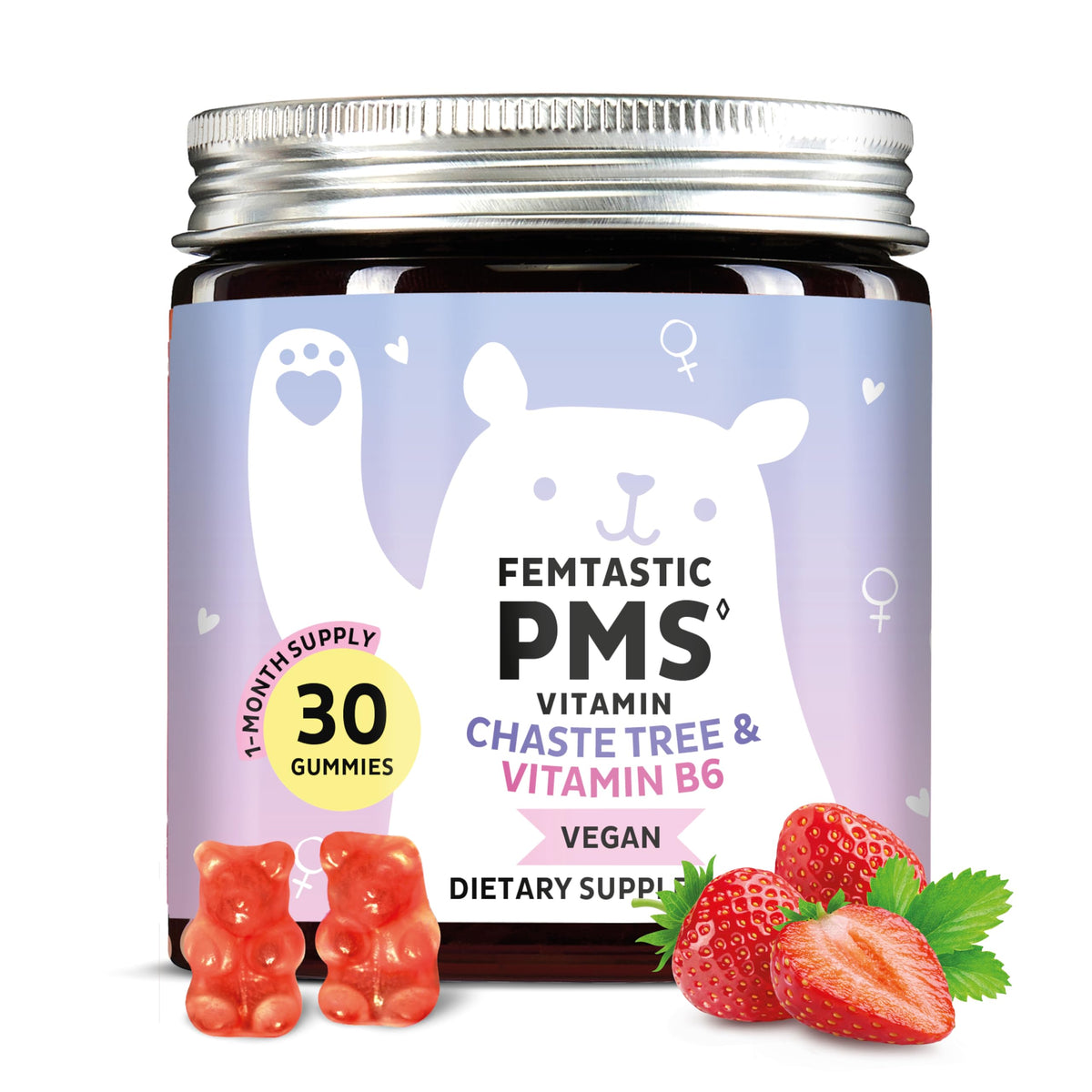 Bears with Benefits Gummies de soutien PMS avec Vitamine B6, pot ouvert