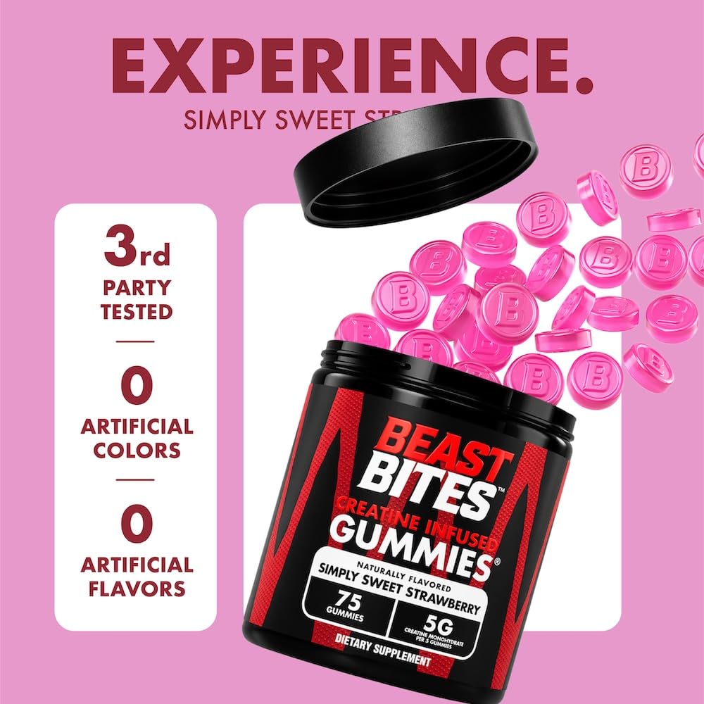 BEAST BITES Gummies à la créatine fraise avec emballage