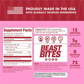BEAST BITES Gummies à la créatine fraise sur une table
