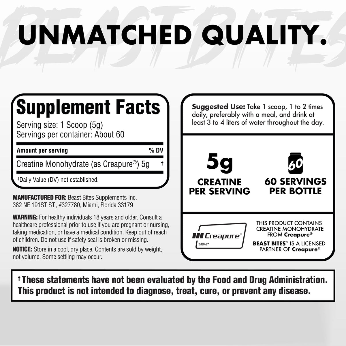 BEAST BITES Poudre de Créatine Monohydrate 372g en utilisation sur un plan de travail