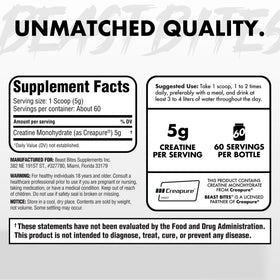 BEAST BITES Poudre de Créatine Monohydrate 372g en utilisation sur un plan de travail