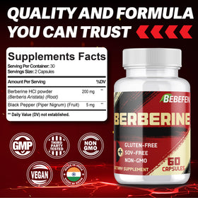 BEBEFEN Berberine HCL 60 Capsules Végétales avec étiquette