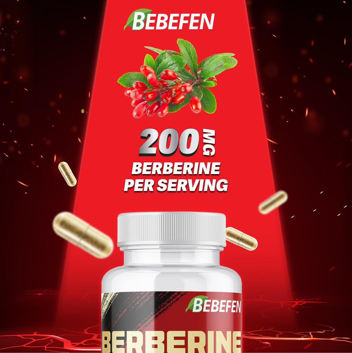 BEBEFEN Berberine HCL 60 Capsules Végétales sur fond blanc
