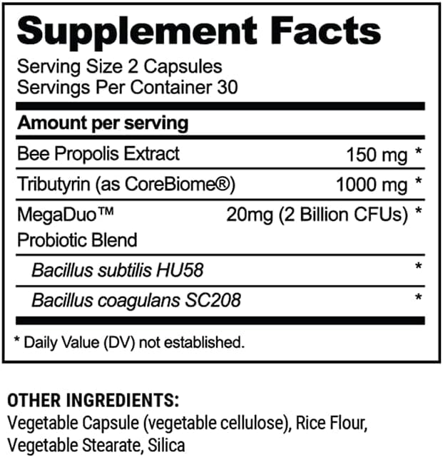 Beekeeper's Naturals Compléments Alimentaires 3-en-1 ingrédients listés sur l'emballage