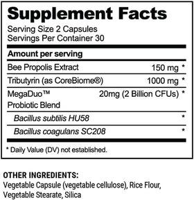 Beekeeper's Naturals Compléments Alimentaires 3-en-1 ingrédients listés sur l'emballage
