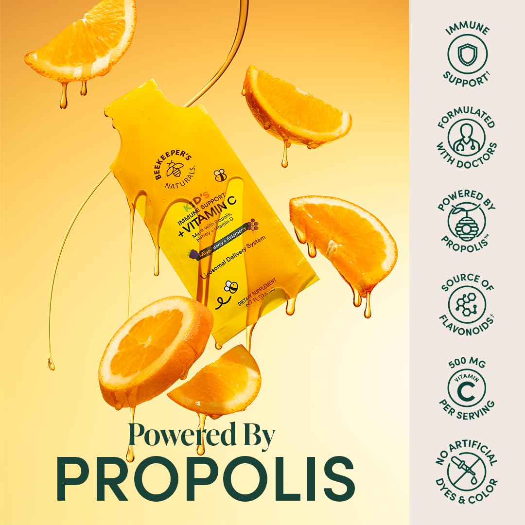 Beekeeper's Naturals Vitamine C Liposomale pour Enfants sachet ouvert avec contenu