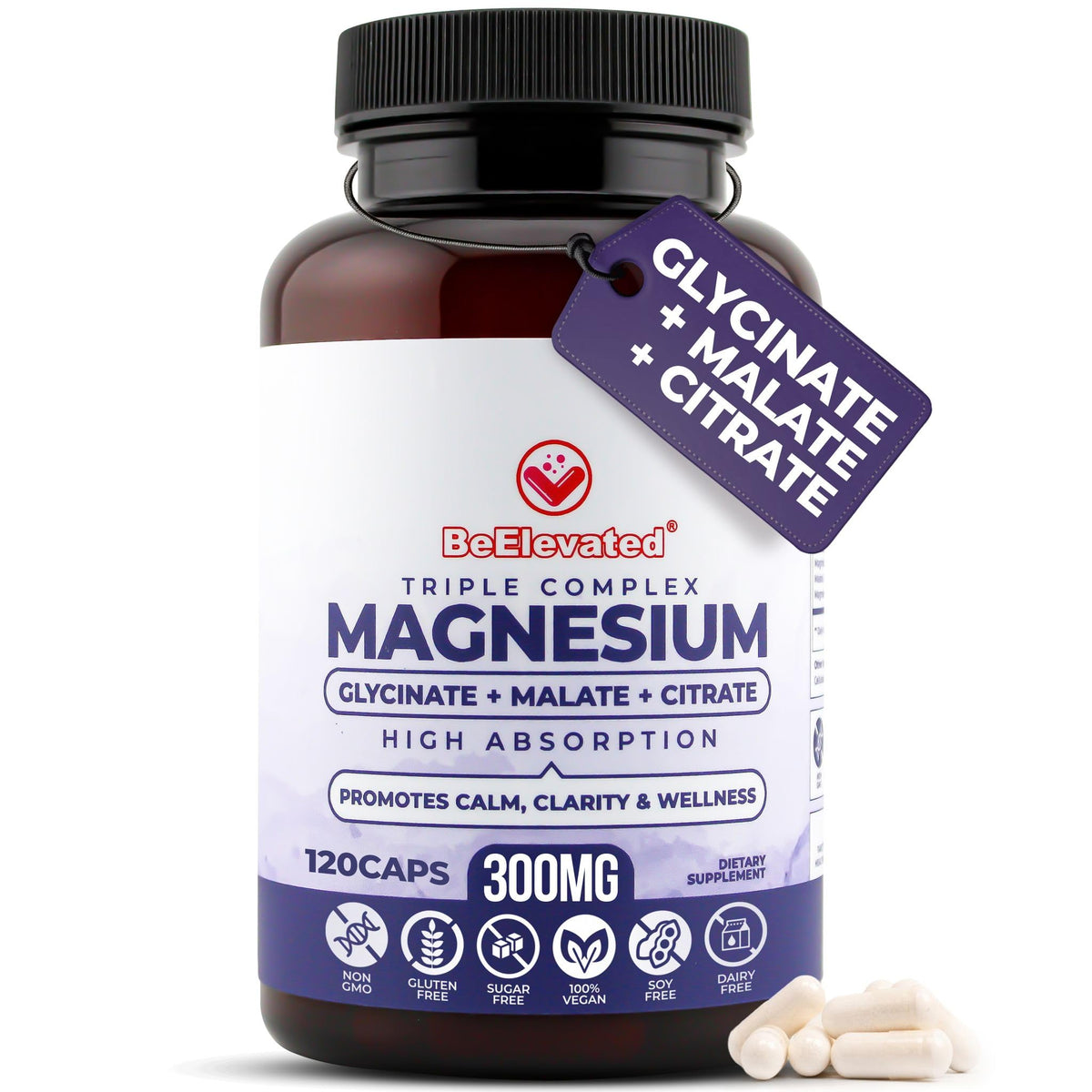 BeElevated complexe de magnésium triplet 120 capsules vue de face