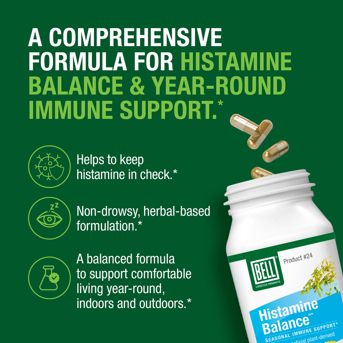 Bell Complément Alimentaire Histamine, capsules végétales sur fond blanc