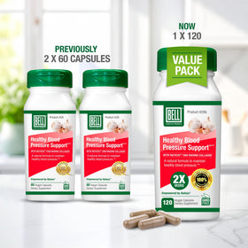 Bell Soutien Pression Sanguine - capsules à côté d'un verre d'eau