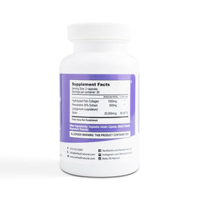 Bella All Natural Collagen 60 capsules vue arrière avec ingrédients
