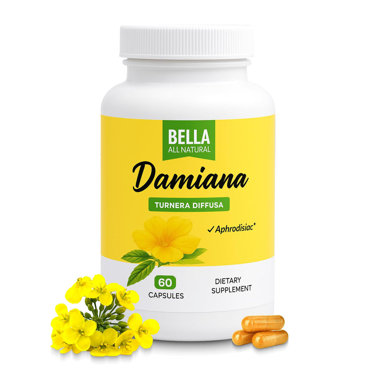 Bella All Natural Feuilles de Damiana 60 Capsules - vue de face