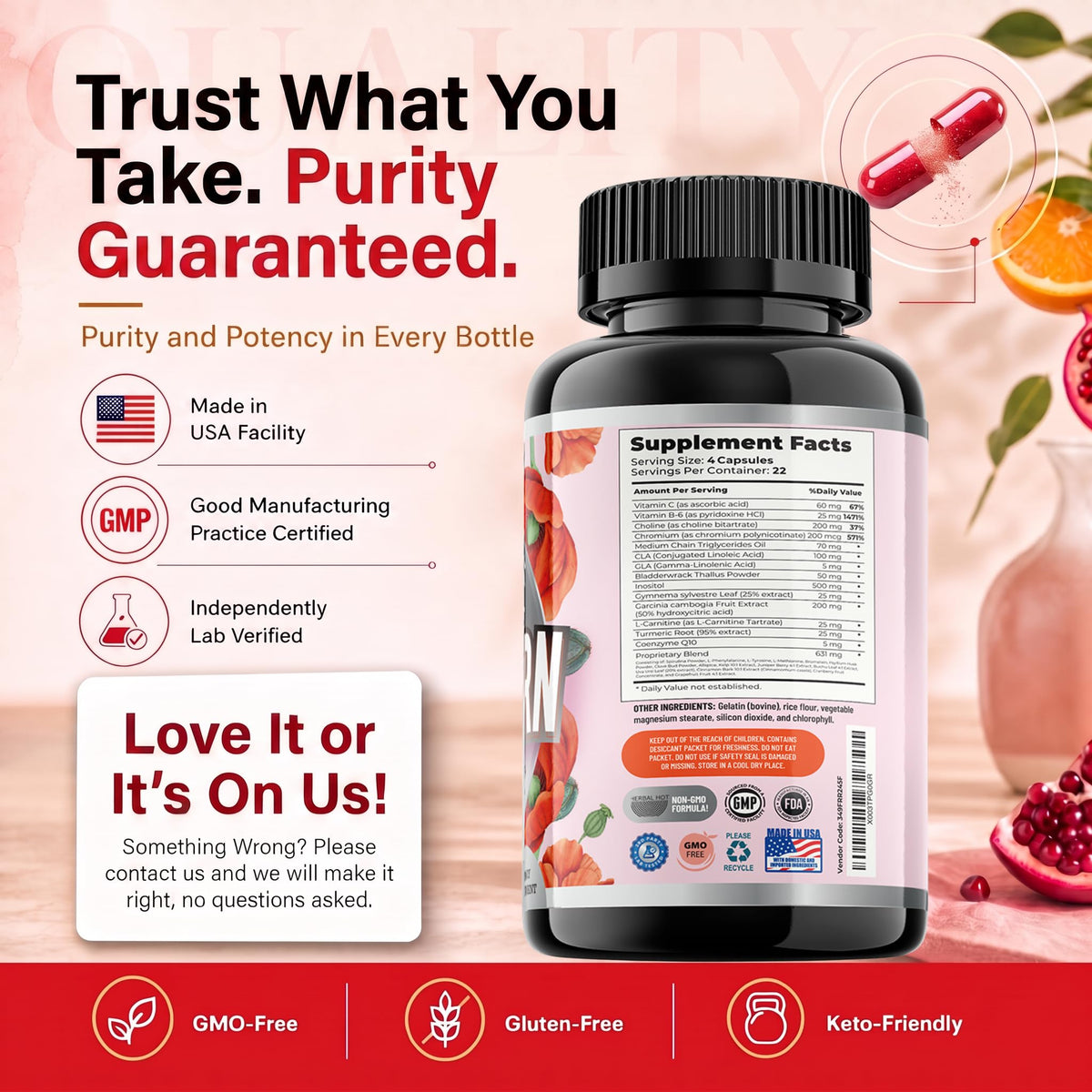 Bellaburn 90 capsules, étiquette avec informations nutritionnelles