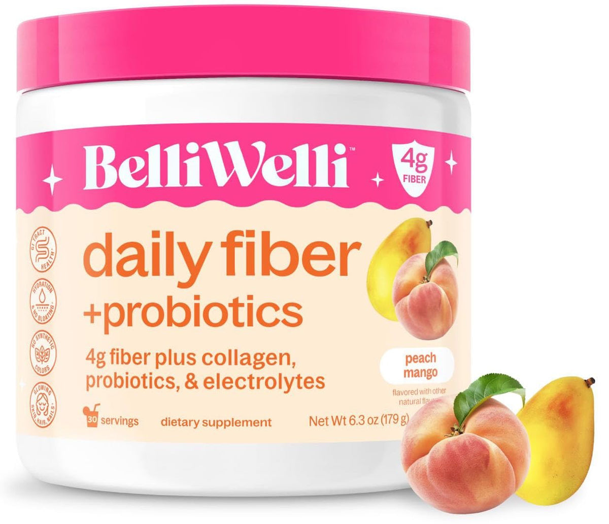 Belli Welli Poudre à Fibres Pêche Mangue 363g vue de face