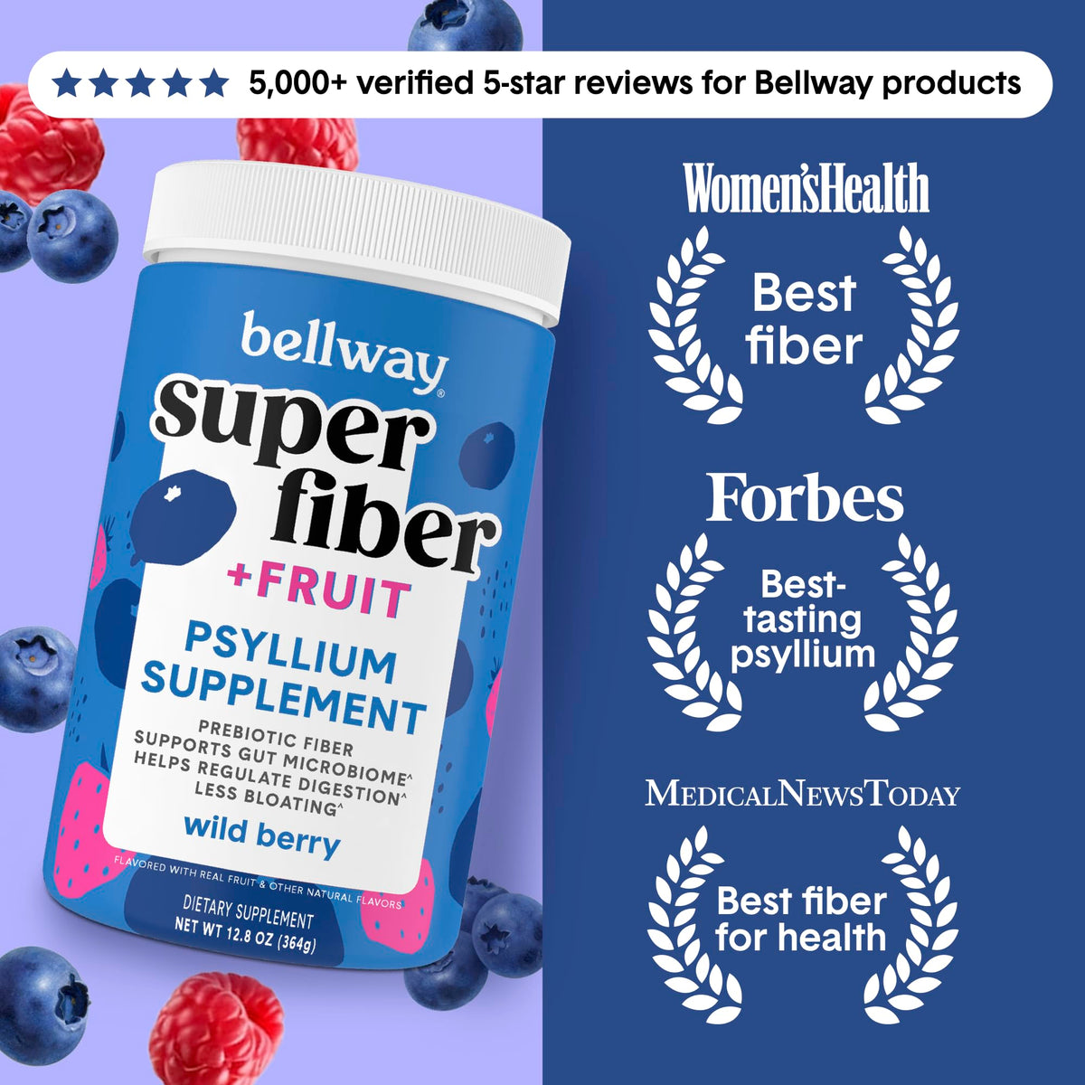 Bellway Super Fiber + Fruit Poudre de Psyllium Bio 431g emballage