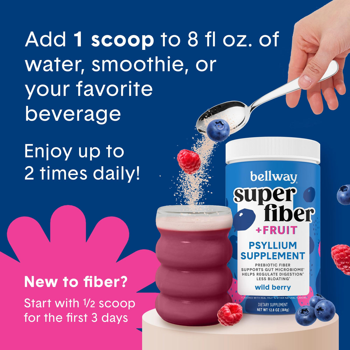 Bellway Super Fiber + Fruit Poudre de Psyllium Bio 431g en poudre