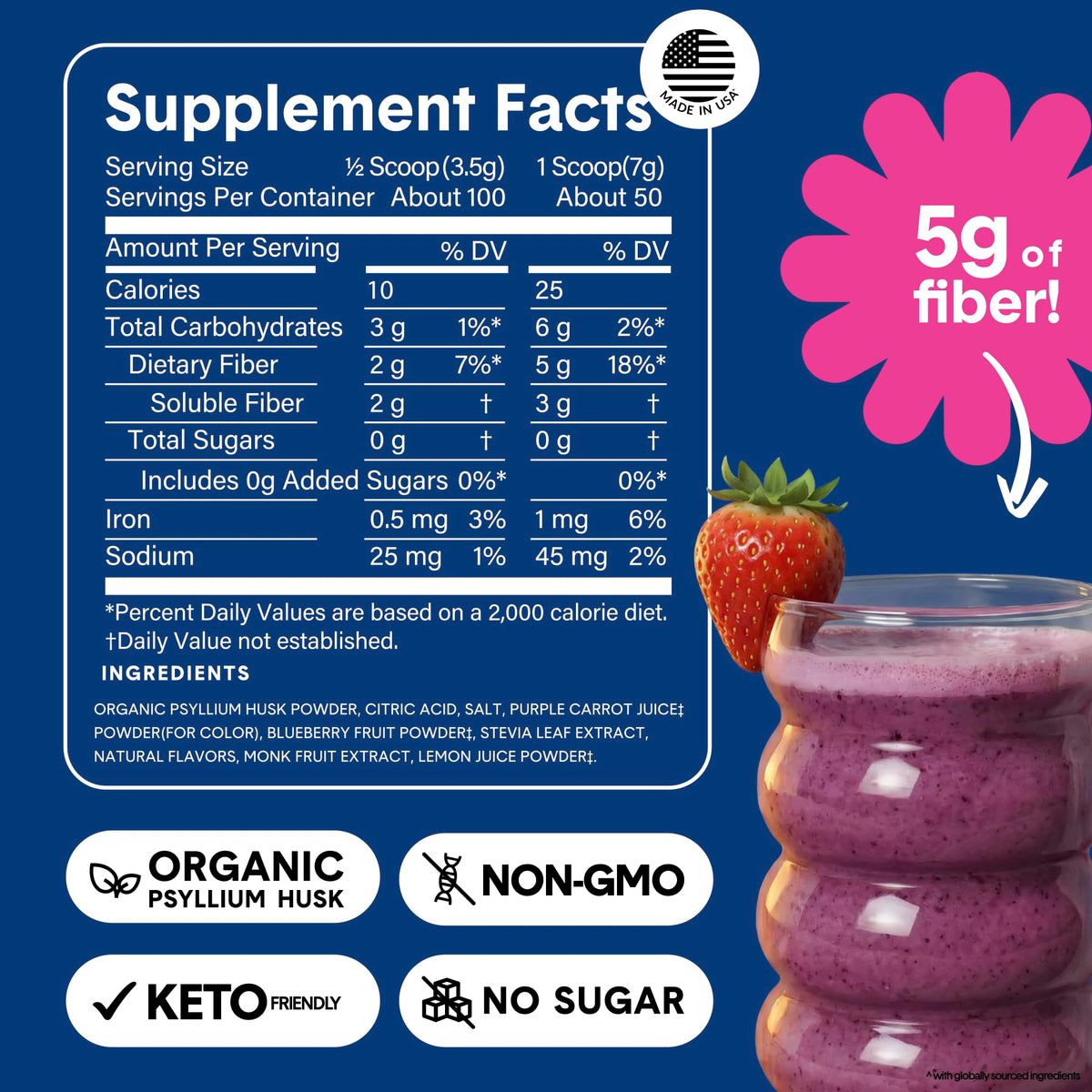 Bellway Super Fiber + Fruit Poudre de Psyllium Bio 431g ingrédients