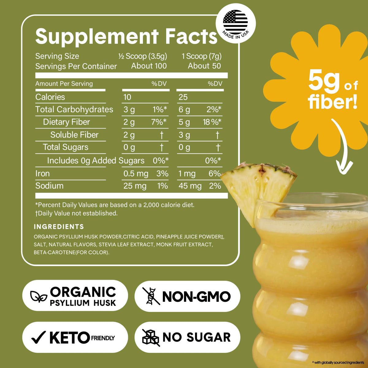Bellway Super Fiber + Fruit Poudre de Psyllium Bio 447g, étiquette des ingrédients