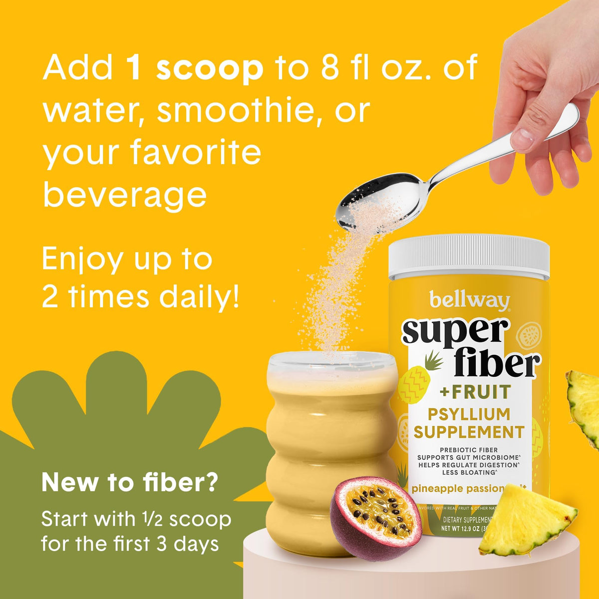 Bellway Super Fiber + Fruit Poudre de Psyllium Bio 447g, vue de côté
