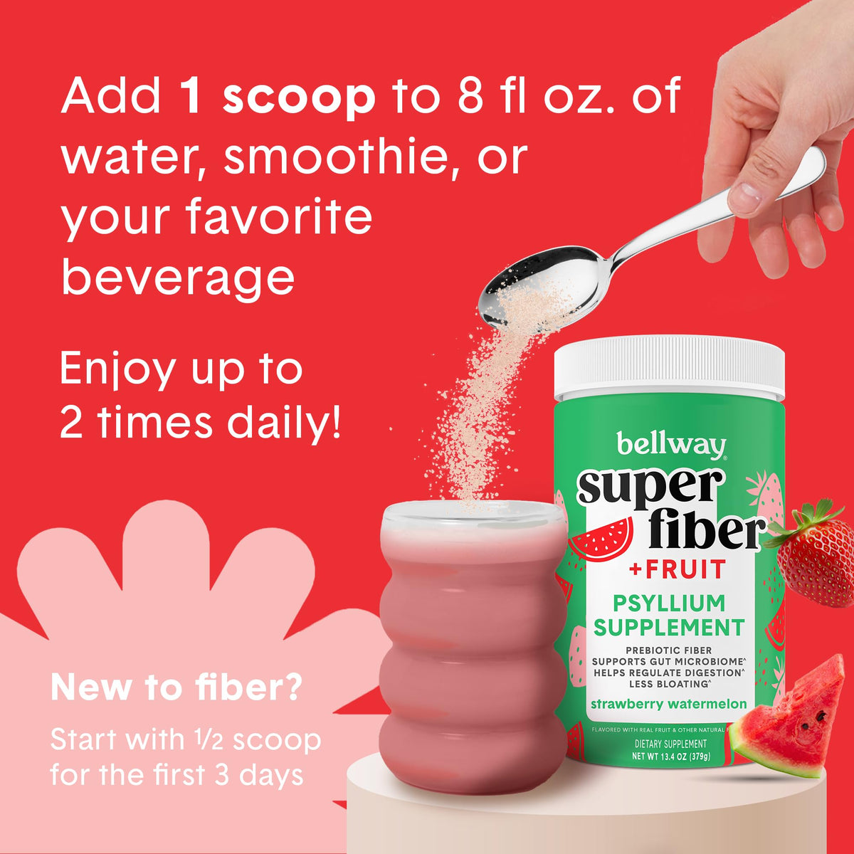 Bellway Super Fiber + Fruit Poudre de Psyllium Bio 472g avec fruits