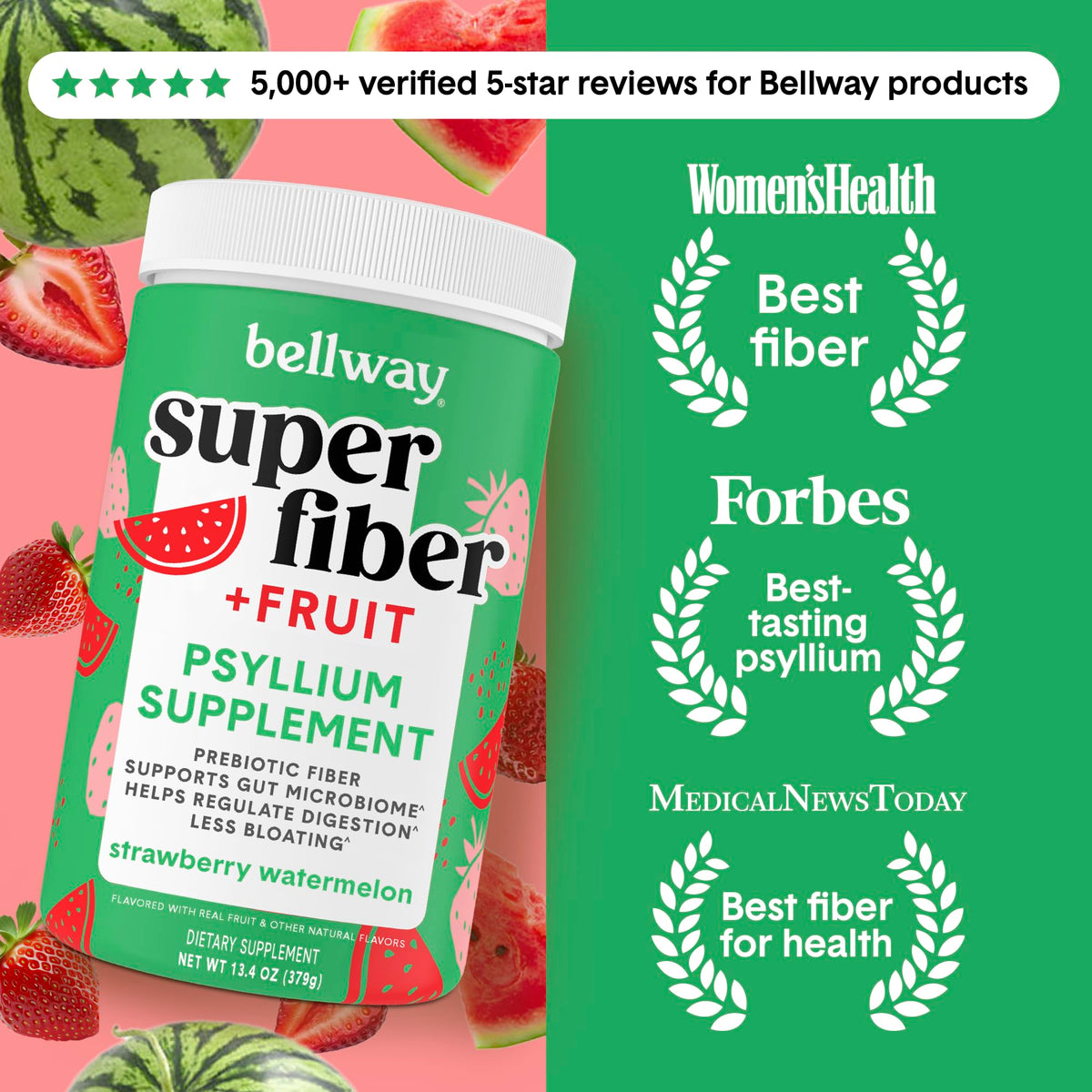 Bellway Super Fiber + Fruit Poudre de Psyllium Bio 472g emballage