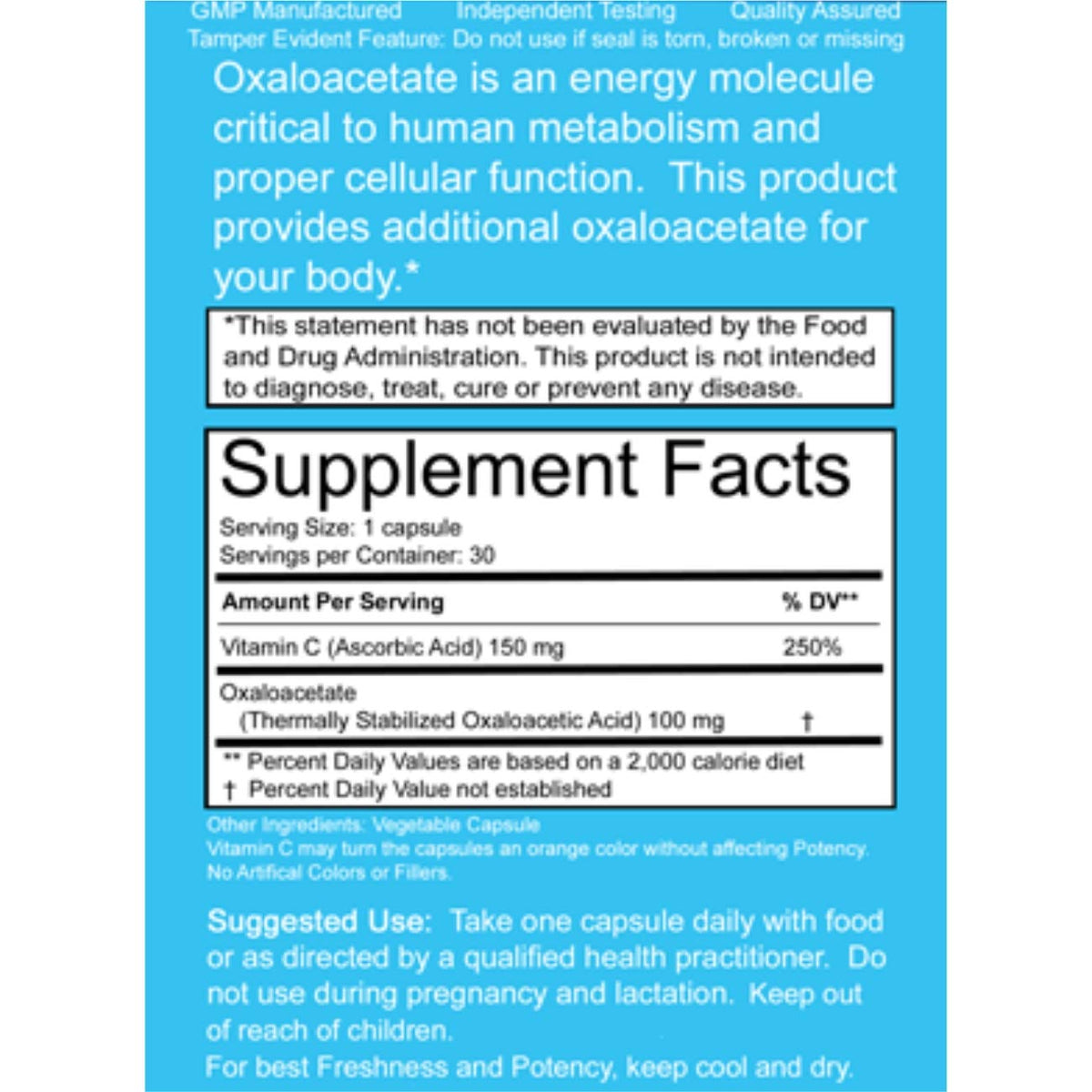 Benagene Oxaloacétate emballage arrière avec informations nutritionnelles
